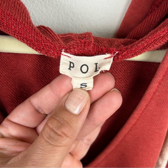 POL Burnt Orange oversized asymmetrical ruffled hem hoodie size: S - Picture 9 of 15